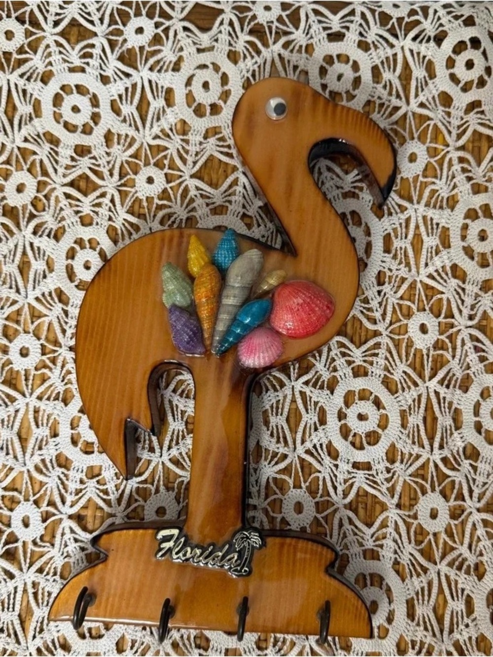 Flamingo Wall Hook - Multicolor Shell Accent
